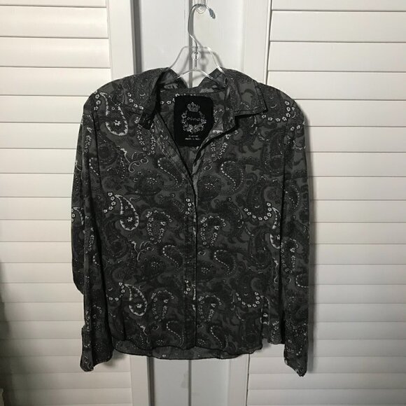 Cino gray / white paisley button down blouse, XS - Picture 1 of 8